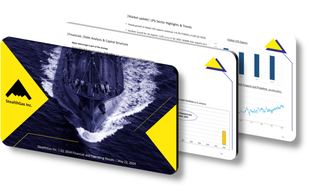 Effective Presentation Design StealthGas's Q1 2024 Key Info SlideGenius