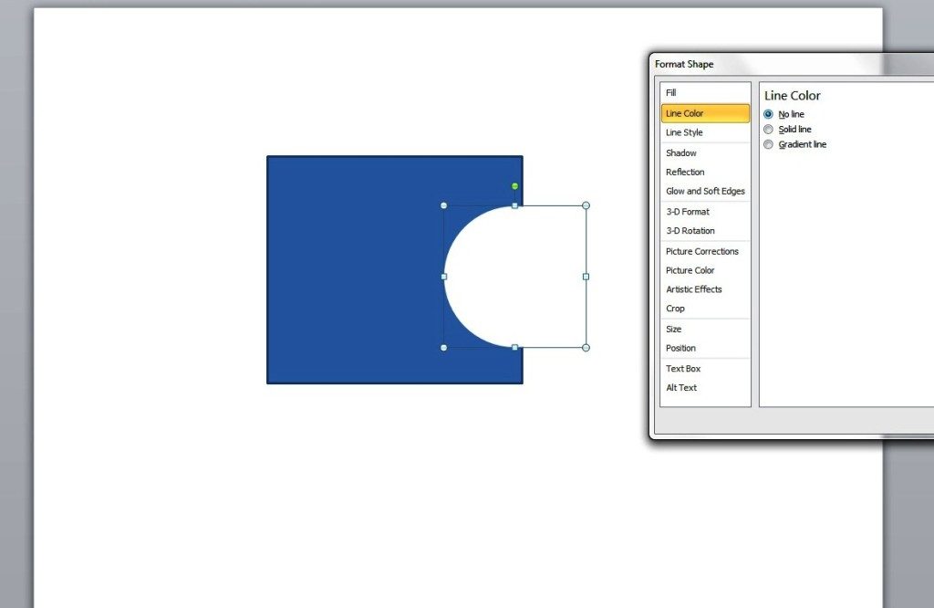 creating jigzaw puzzle piece | select Line Color and tick No line to remove the oval’s line border.