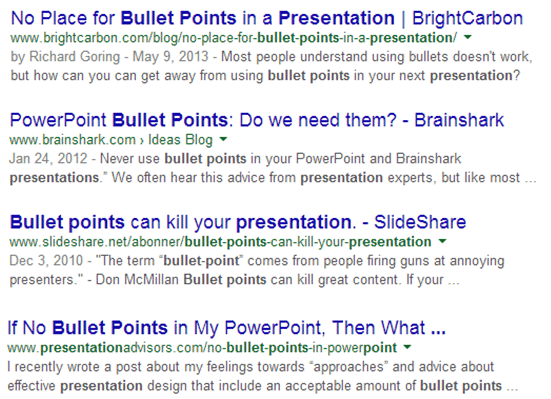 bullet point in presentation : search engine result page