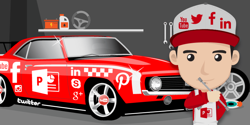 red car with social media icons