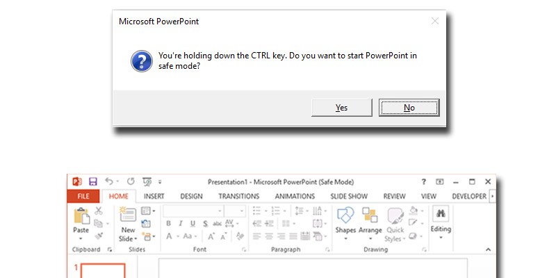 Using PowerPoint 2013 in safe mode