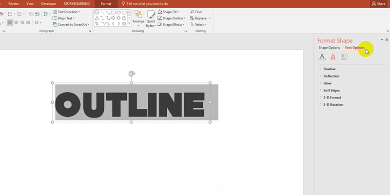 Outline Text Fonts in PowerPoint 2013 Tips:  Format Shape