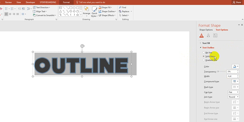 Outline Text Fonts in PowerPoint 2013 Tips: Solid Line