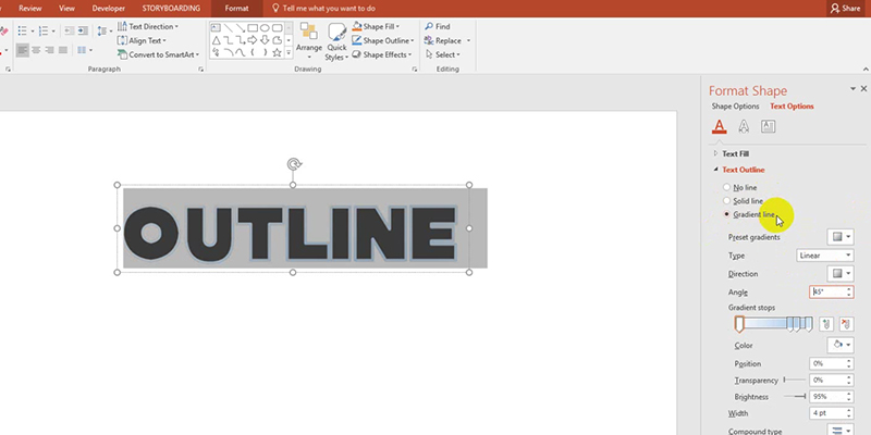 Outline Text Fonts in PowerPoint 2013 Tips: Gradient line