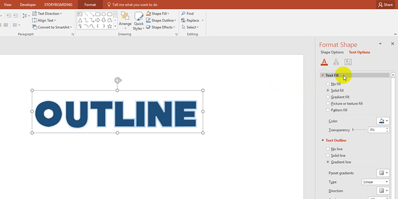 Outline Text Fonts in PowerPoint 2013 Tips: Text fill