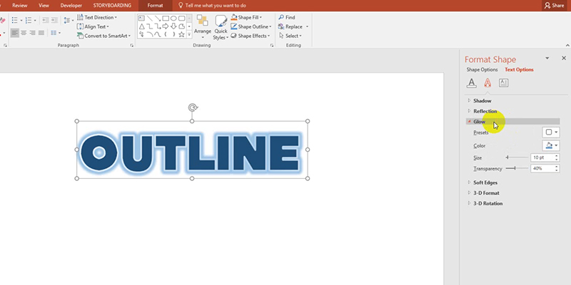 Outline Text Fonts in PowerPoint 2013 Tips:  Glow