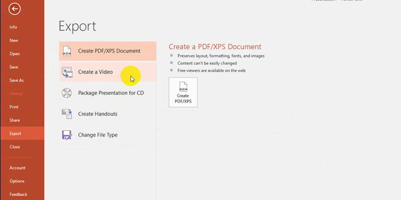 PowerPoint 2013 Video Tutorial: Click Create Video