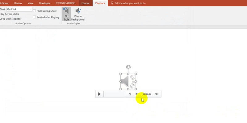 Embed audio in PowerPoint 2013: audo icon
