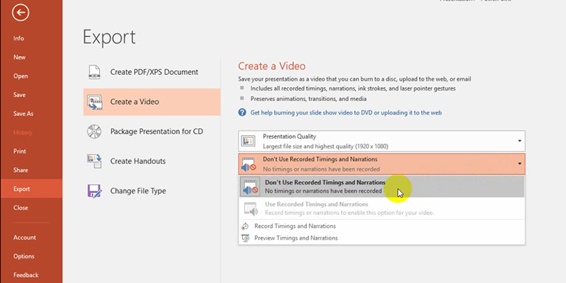 PowerPoint 2013 Video Tutorial: Con't use recorded timings and narration