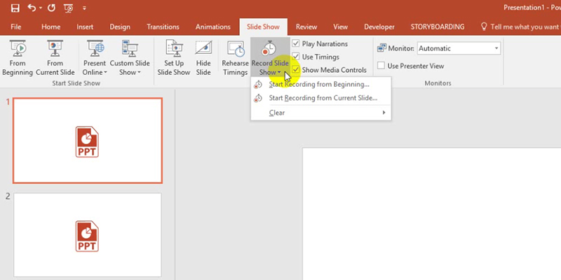 rehearse timings in PowerPoint 2013: Record Slide show