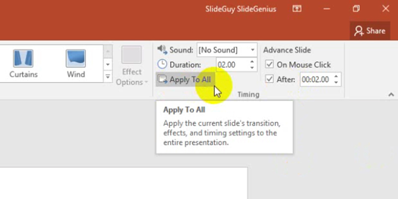 rehearse timings in PowerPoint 2013: Apply to All