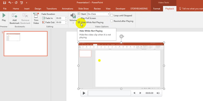 Set the Playback Options in PowerPoint 2013 Tutorials: Hide while not playing