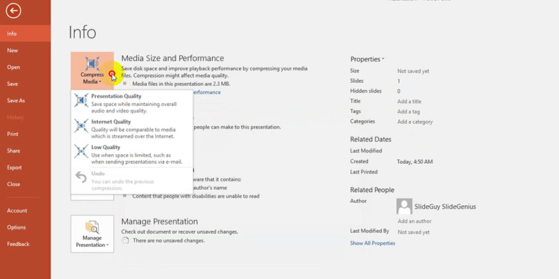 Embed audio in PowerPoint 2013: media size and performance