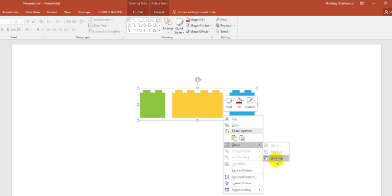 Group, Ungroup, and Regroup in PowerPoint 2013: Ungroup