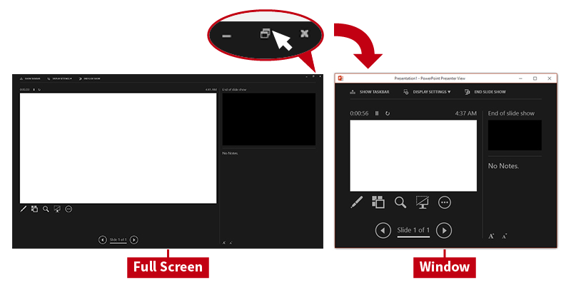 PowerPoint Presenter View: Full Screen vs window