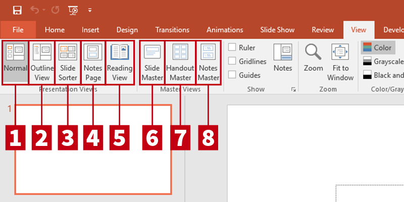 Customize View Panes in PowerPoint 2013: PowerPoint basic tabs