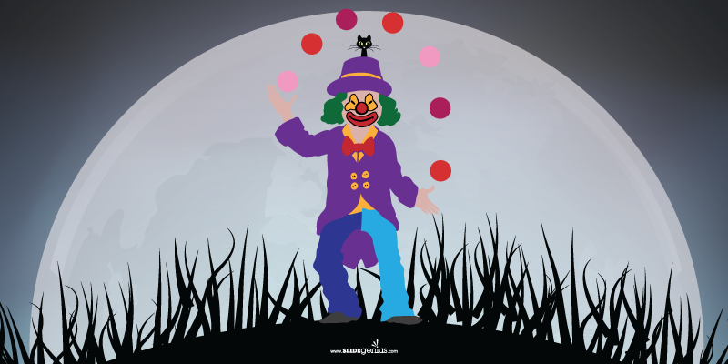 Black Cats of PowerPoint Presentations: clown juggling