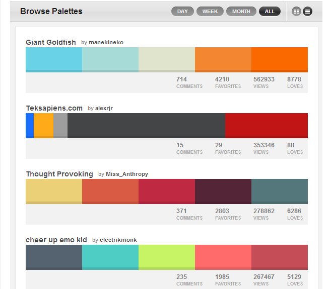Color palettes from COLOURlovers