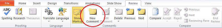 Comment PowerPoint Tool Step 1: Select NEW COMMENT 