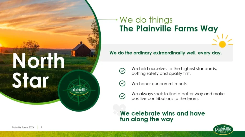 Plainville Farm Promotional Sunset Graphic with North Star for PowerPoint & Pitch Deck Slide 7