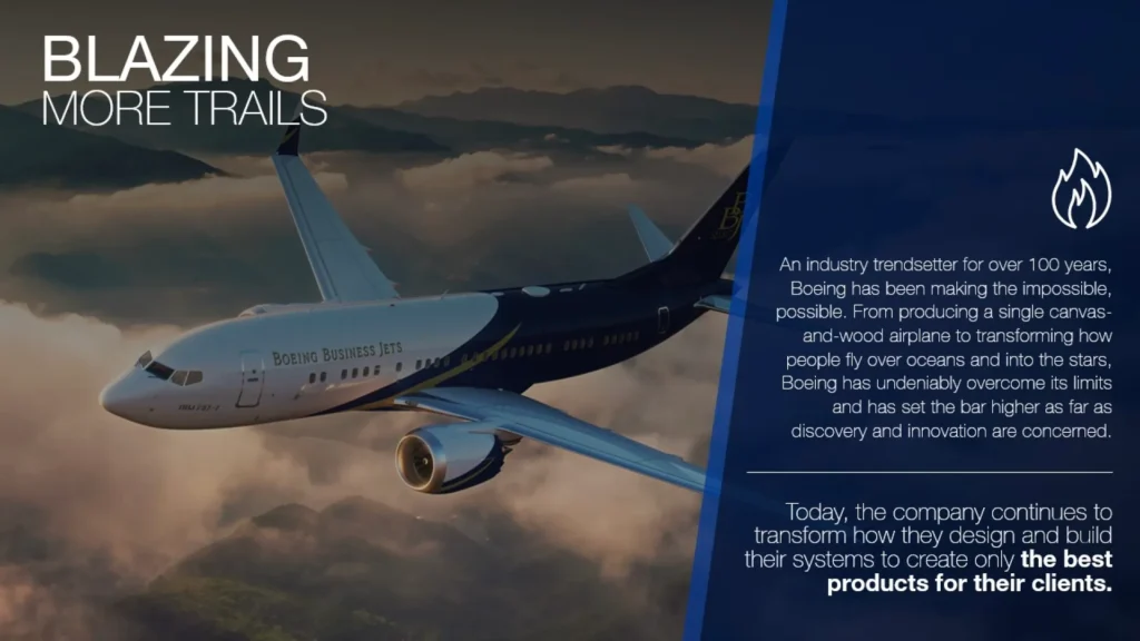 Boeing Business Jet Above Clouds and Mountains - Innovation in Aircraft Manufacturing Slide 7