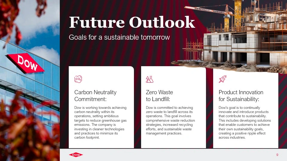 Slide 9 - Future Outlook: Sustainable Goals by DOW Chemical Slide 9