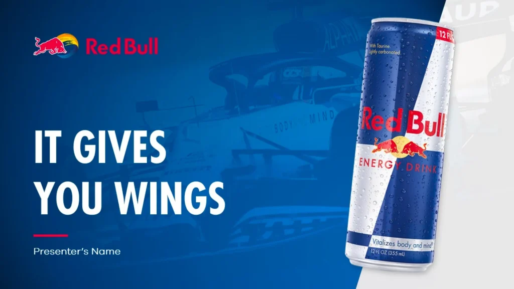 Red Bull Energy Drink Racing Car Background - IT GIVES YOU WINGS Presentation Slide Title Slide