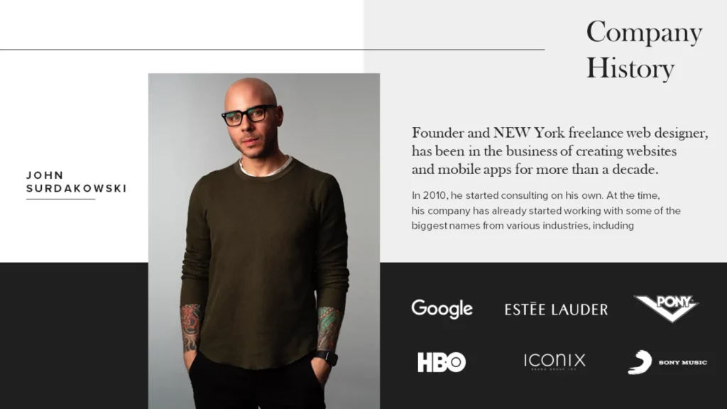 John Surdakowski Web Designer with Clients Google Estee Lauder HBO Slide 3