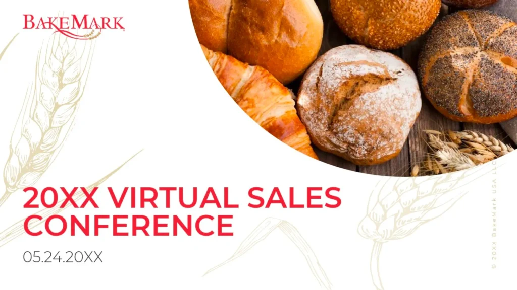 BakeMark 20XX Virtual Sales Conference Flyer - Baked Goods & Presentation Title Slide