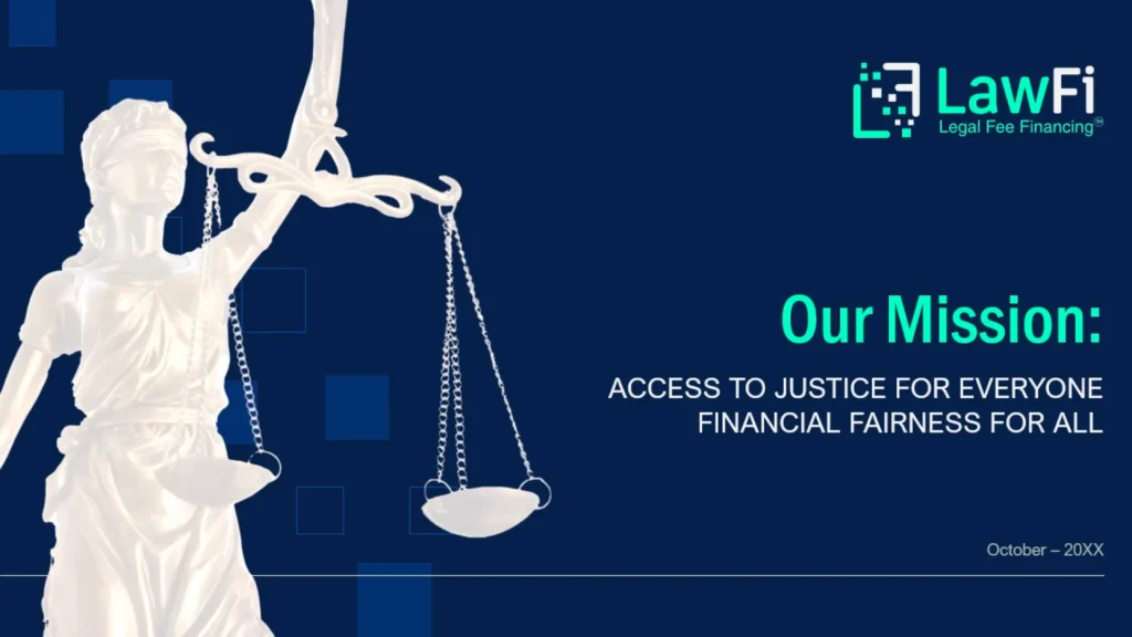 Lady Justice Graphic Slide - LawFi Legal Fee Financing Title Slide