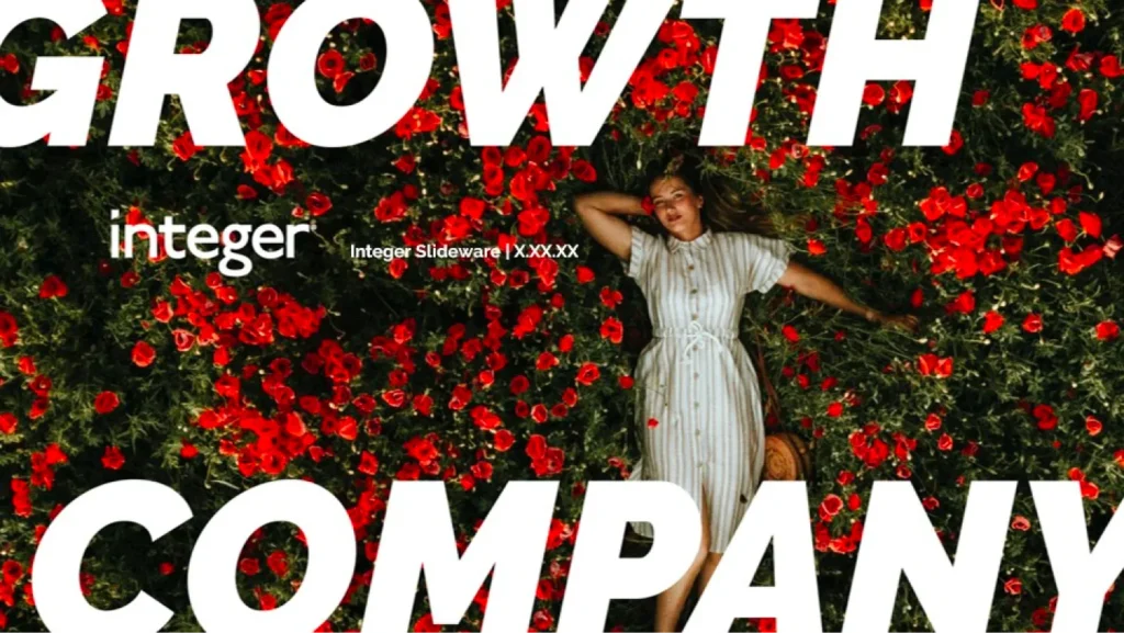 Growth Company Pitch Deck - Woman in Striped Dress on Red Flowers Title Slide