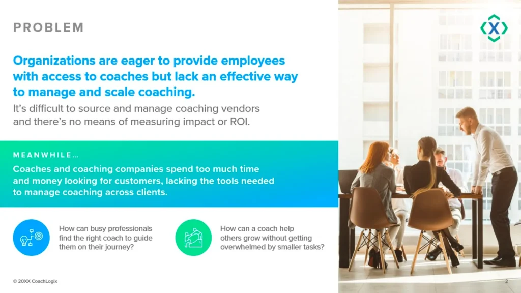 Professional Office Meeting on Coaching Vendors and ROI - CoachLogix Portfolio Slide 2