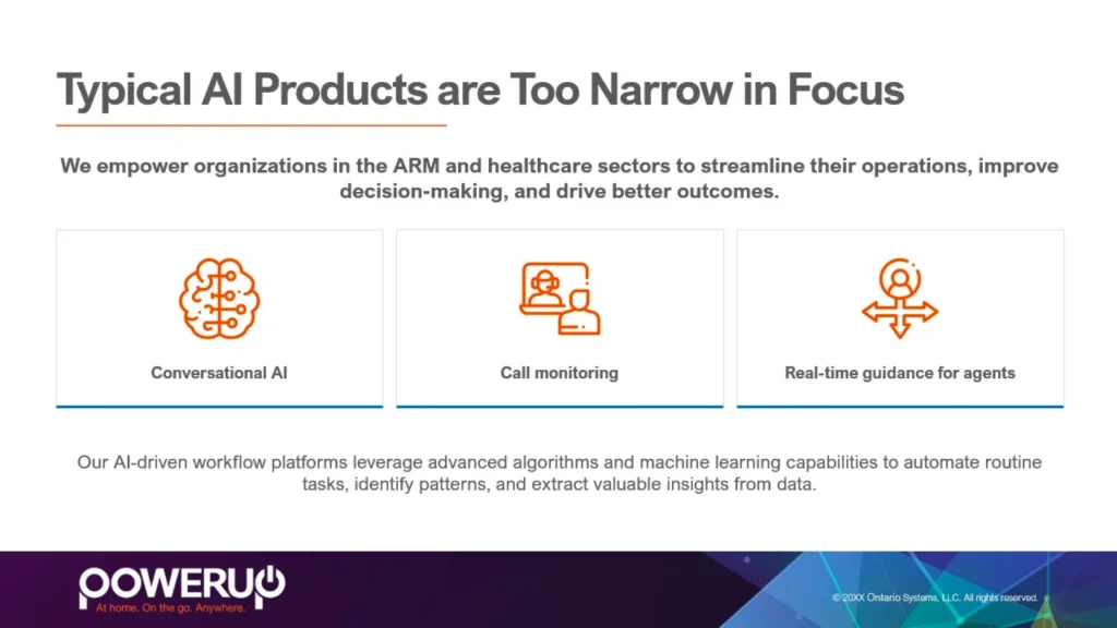 Ontario Systems AI Solutions – Enhancing Decision-Making with Conversational AI, Call Monitoring & Real-Time Guidance Slide 3