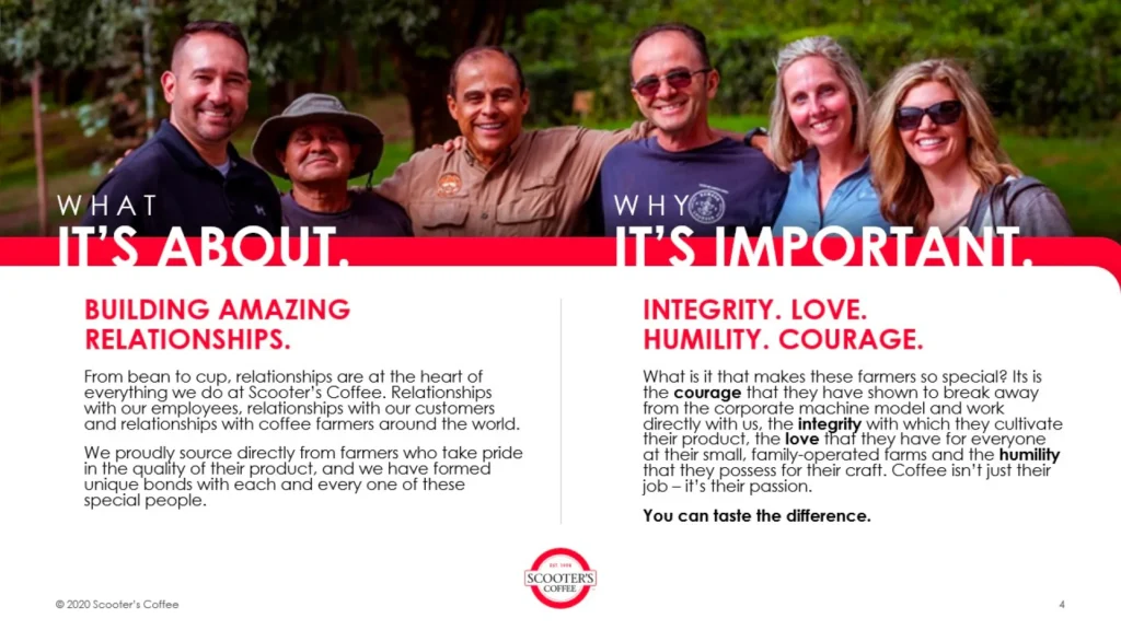 Scooter's Coffee Team Building Relationships Integrity Humility Courage (Portfolio) Slide 4