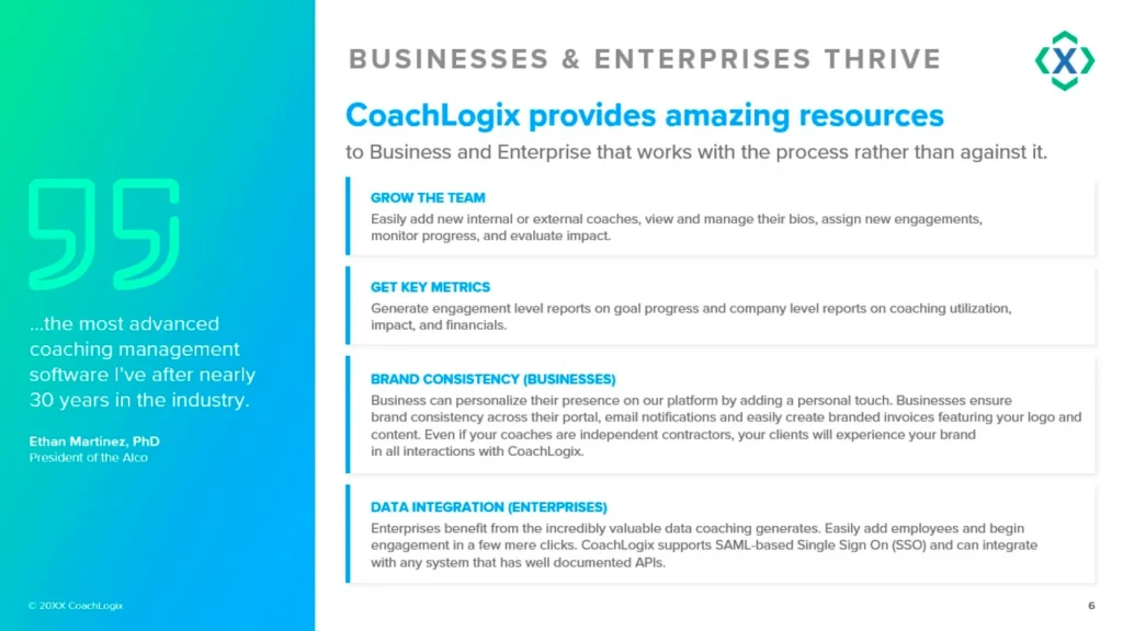 Promotional Slide Template for CoachLogix - Business Resources & Key Metrics Slide 6