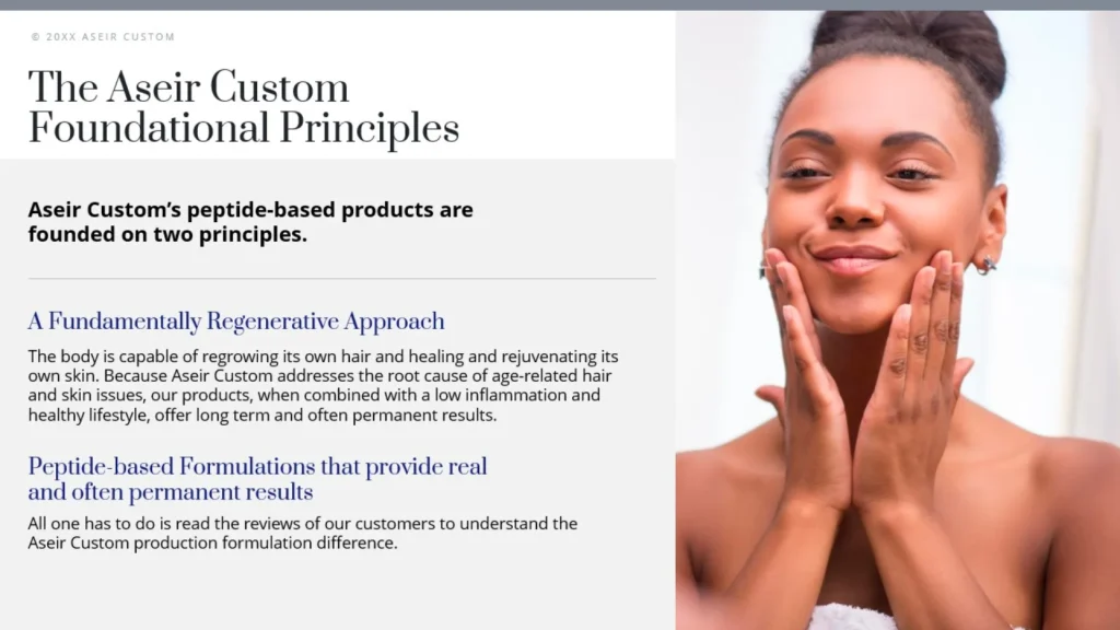 Aseir Custom Peptide-Based Beauty Products - Smiling Woman Slide 7
