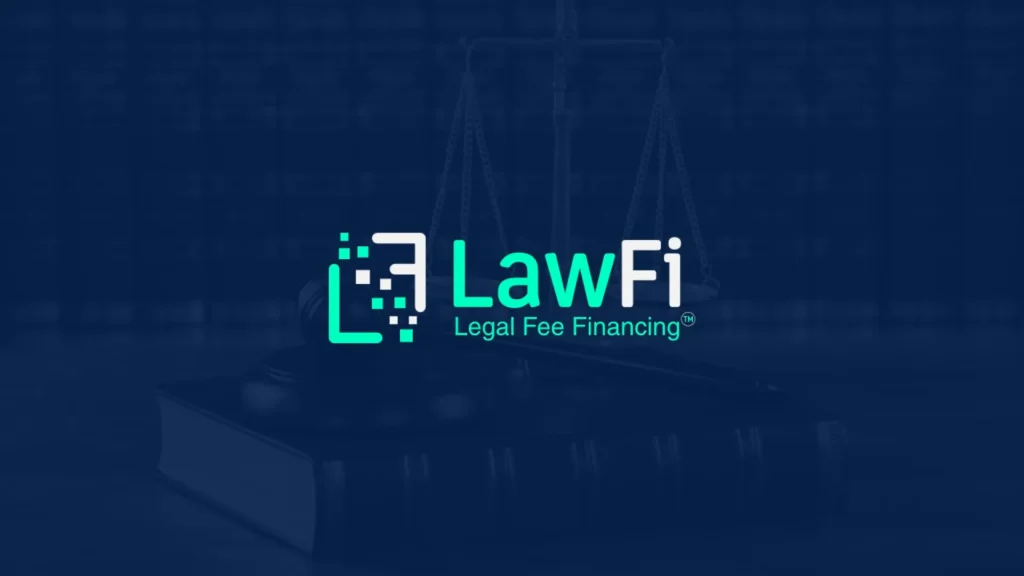 LawFi Legal Fee Financing Logo for Pitch Deck - Dark Blue Background with Stylized Icon, Balance Scale & Book Slide 9