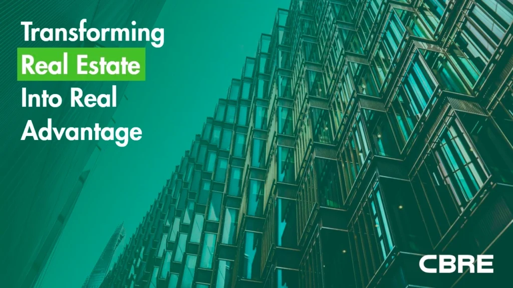 Transforming Real Estate - CBRE Modern Building Slide Template Title Slide