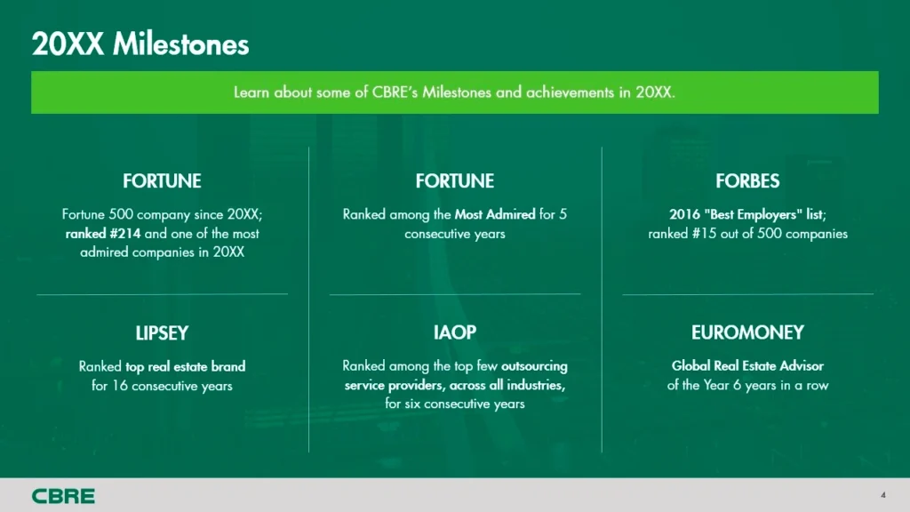 CBRE_20XX_Milestones_Achievements_Presentation_Slide Slide 4