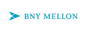 The slide template displays the logo of BNY Mellon, featuring a right-facing arrow in dark blue followed by the words 
