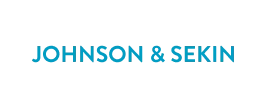 Logo of Johnson & Sekin featuring the company's name in blue and gray letters on a white background, perfect for use in a PowerPoint presentation.