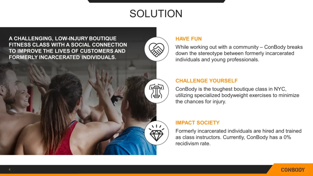 Solution Slide Template - Fitness Class Benefits and Social Impact Slide 4