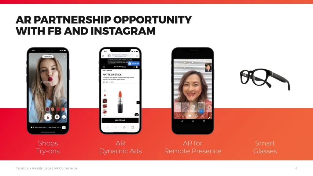 AR Partnership Opportunity with FB and Instagram - Virtual Try-On, Lipstick AR, Remote Presence & Smart Glasses Slide 4