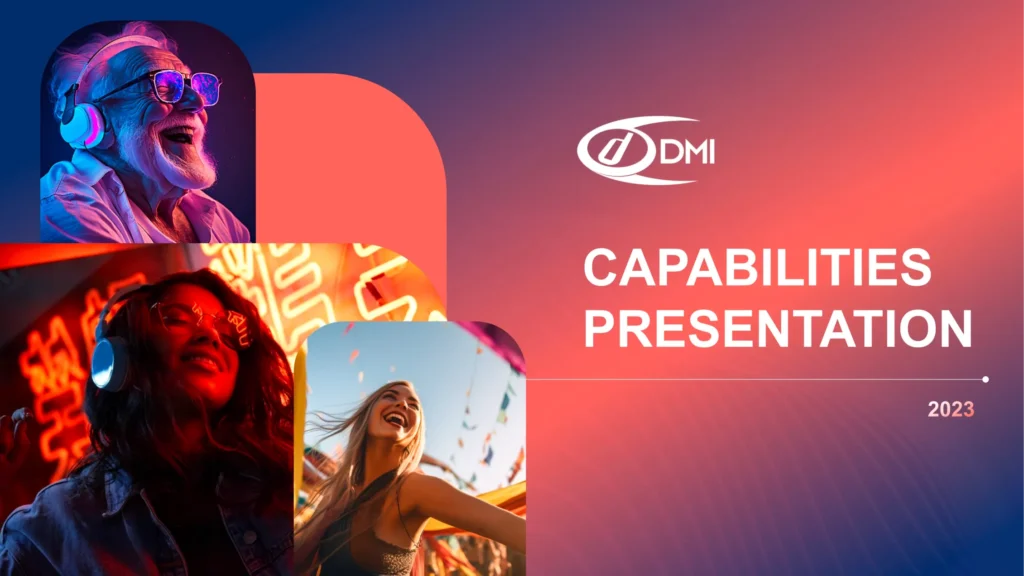 DMI Capabilities Presentation 2023 - Gradient Background, Diverse Photos Title Slide