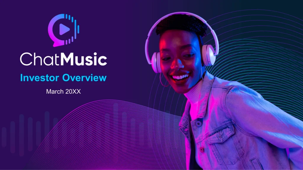 Chat Music Investor Overview - Smiling Person with Headphones and Denim Jacket Title Slide