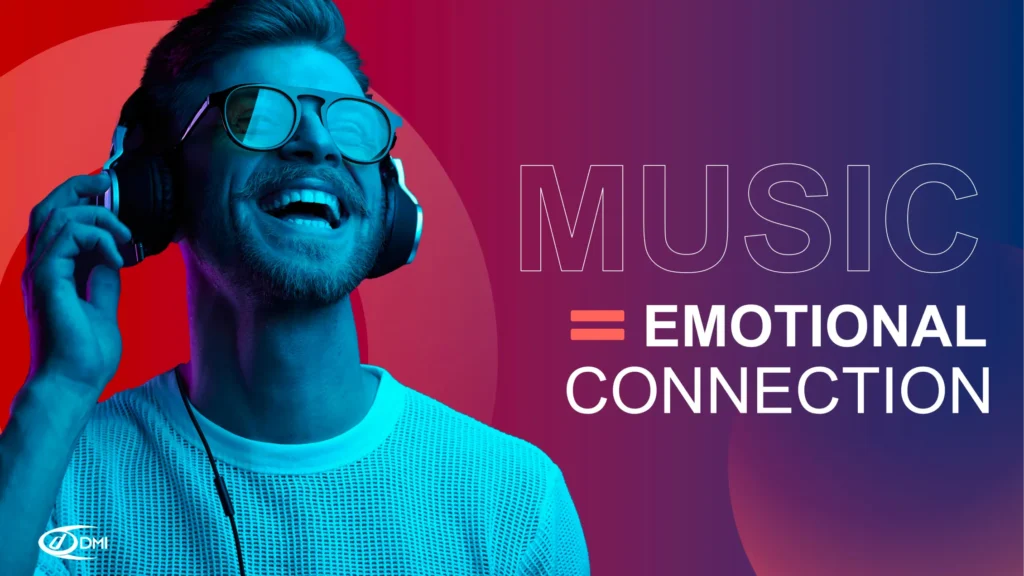 Image Title: "Man Smiling with Headphones - Music Equals Emotional Connection Slide" Slide 9