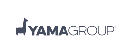 A rectangular black logo with stylized navy blue capitalized text reading 