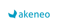 The slide template features the Akeno logo, which includes a blue abstract design on the left followed by the text 