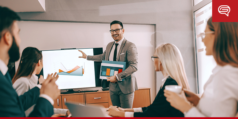 Business Presentation in Modern Office with Engaged Colleagues