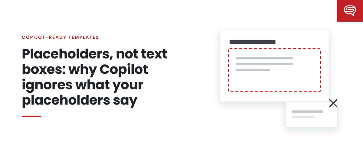 Placeholders, not text boxes: why Copilot ignores what your placeholders say: a slide with a red dashed placeholder box and a crossed-out text box